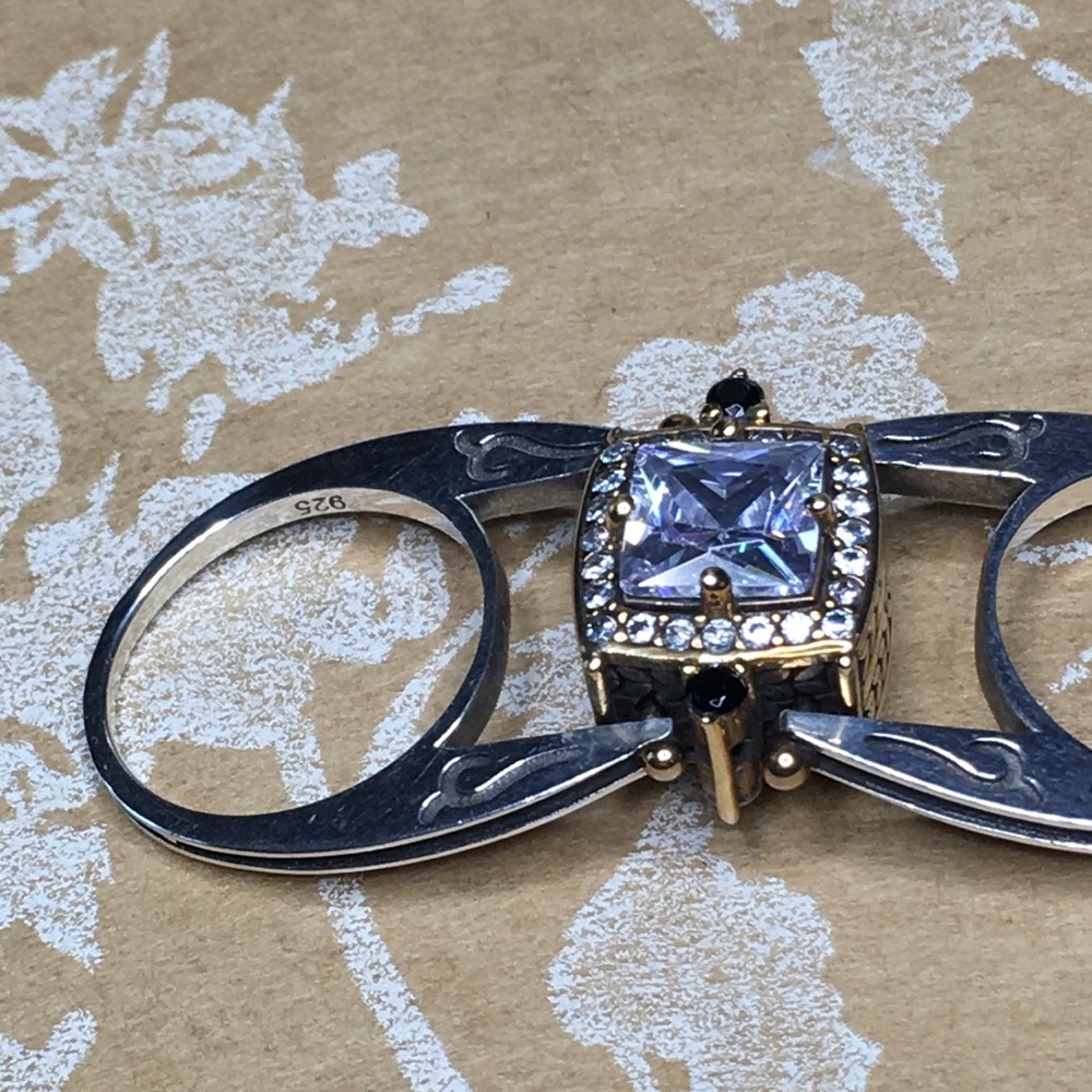 SALE Elegant 925 Sterling Silver & Gold 2 sided Flip Ring with stones - Picture 12 of 14